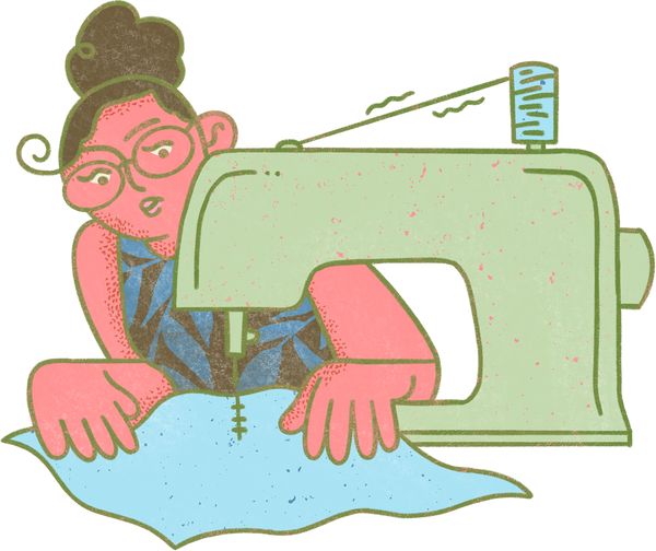 Quirky Textured Girl Sewing 